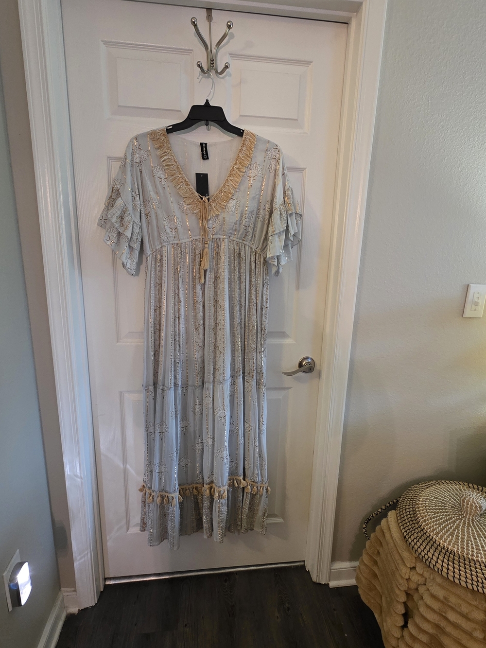 Magic Pale Blue Maxi Dress with Gold Trim